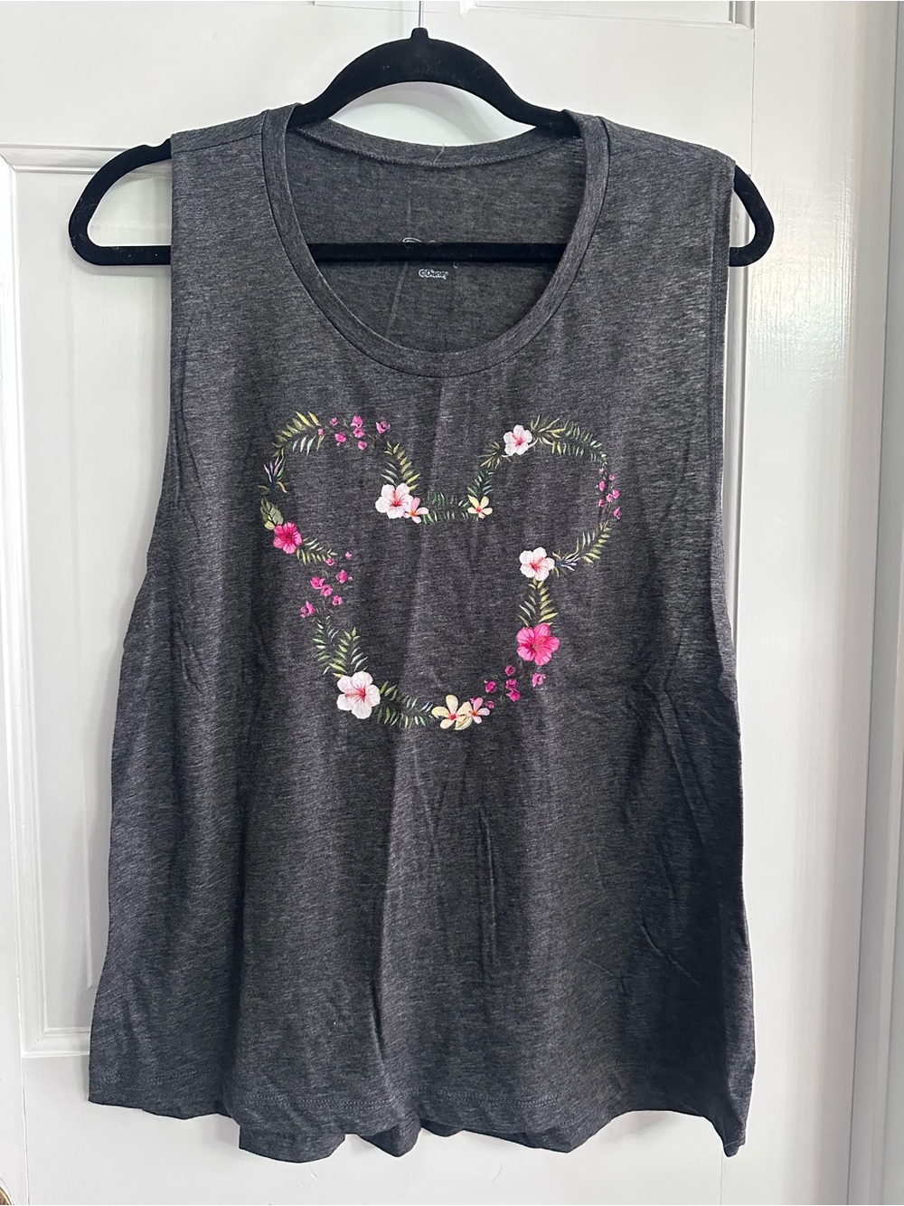Disney Dark Gray Floral Heart Tank Top